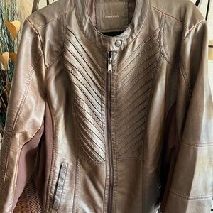 Maurices Brown Faux Leather Motorcycle Jacket with Quilted Shoulders